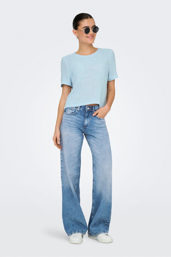 Only Strick-Kurzarm-Shirt Blau