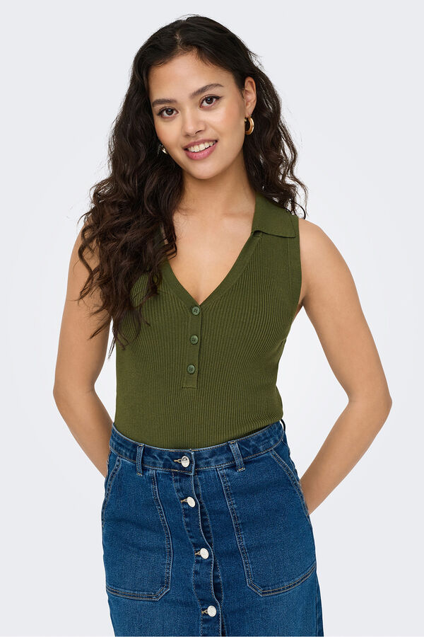 JDY &Auml;rmel Strick- Poloshirt Gr&uuml;n