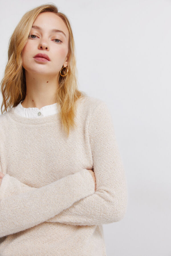 Springfield Combined neck chenille T-shirt nude