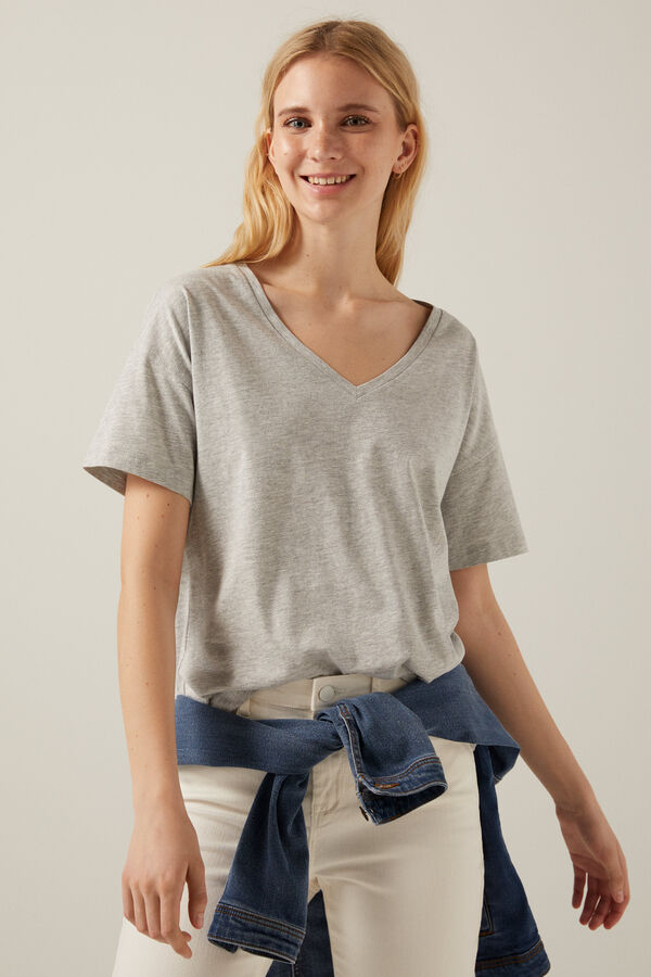 Springfield Organic cotton V-neck T-shirt grey