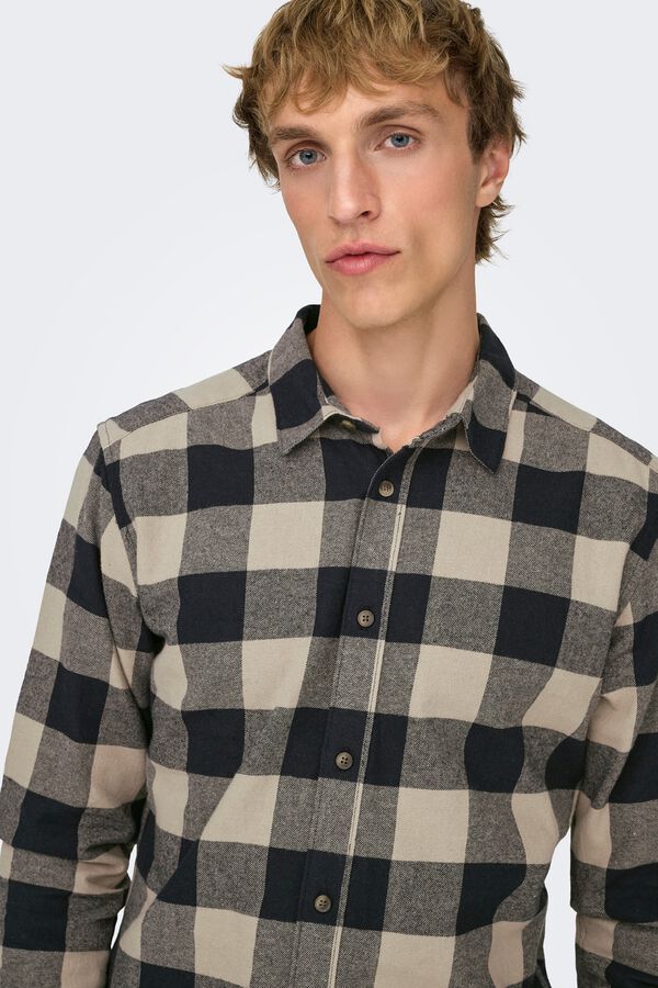 Only & Sons Men's long sleeve sleeved checkered shirt blue