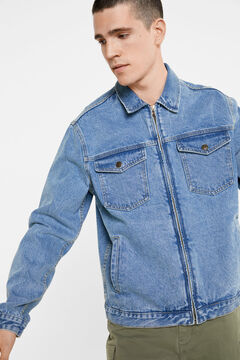 Springfield Blusão jeans fecho-éclair lavagem média azul aço