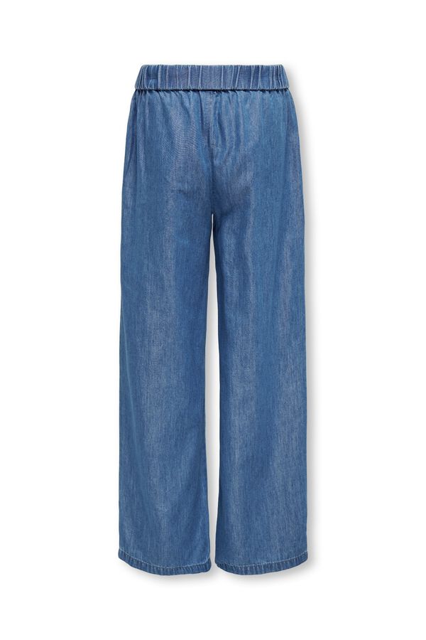 Only Girls Wide leg ruched waist drawstring jeans blue