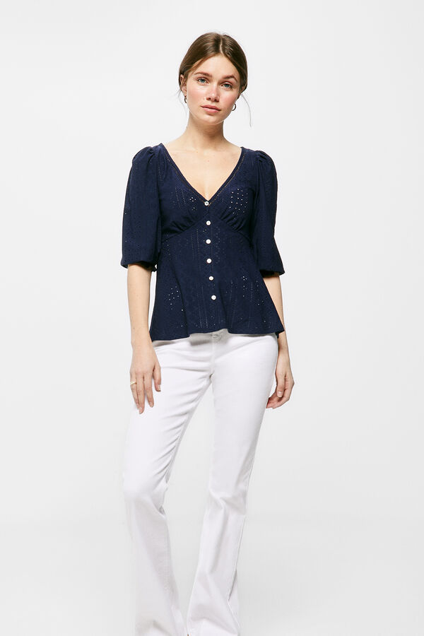 Springfield Perforated blouse with buttons navy