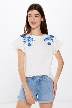 Springfield Tropical Flower Embroidery T-shirt beige