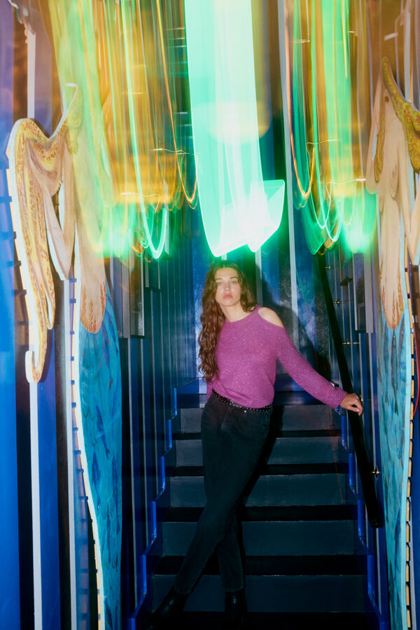 Springfield Su&eacute;ter assim&eacute;trico lurex rosa