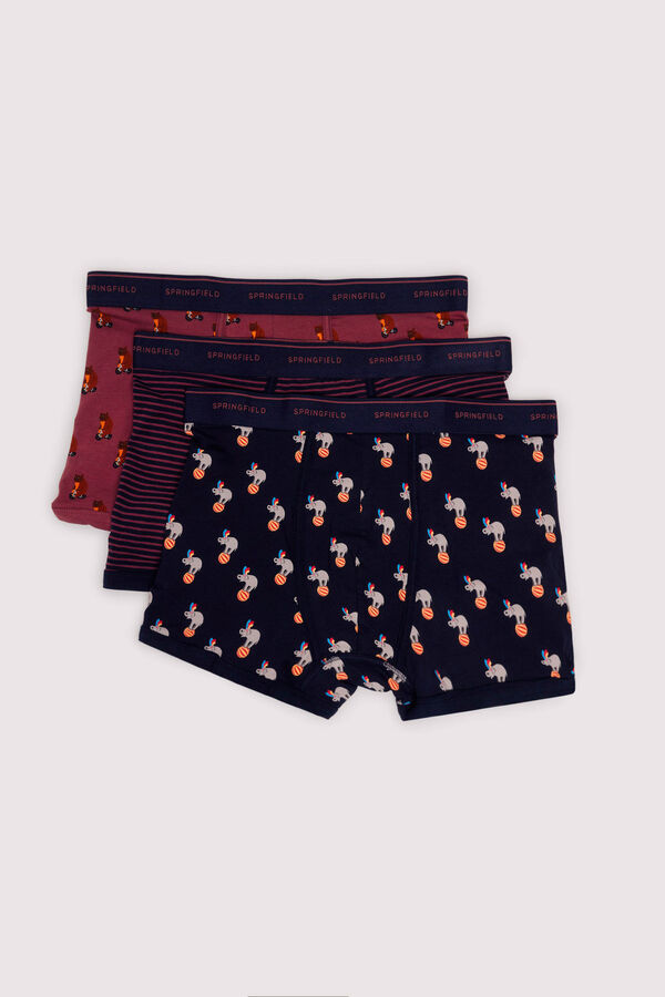 Springfield Pack of 3 animal and striped boxers red