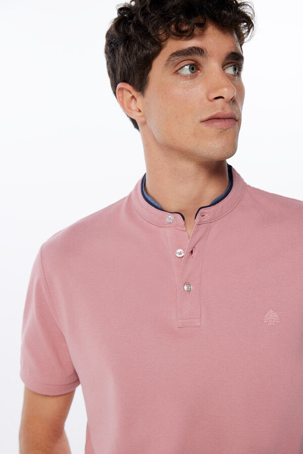 Springfield Slim fit mandarin collar piqué polo shirt pink
