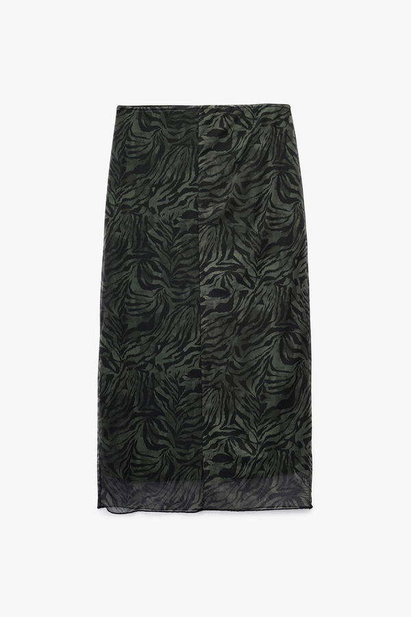 Koton Falda midi de tul con estampado animal y forro, cintura estándar verde