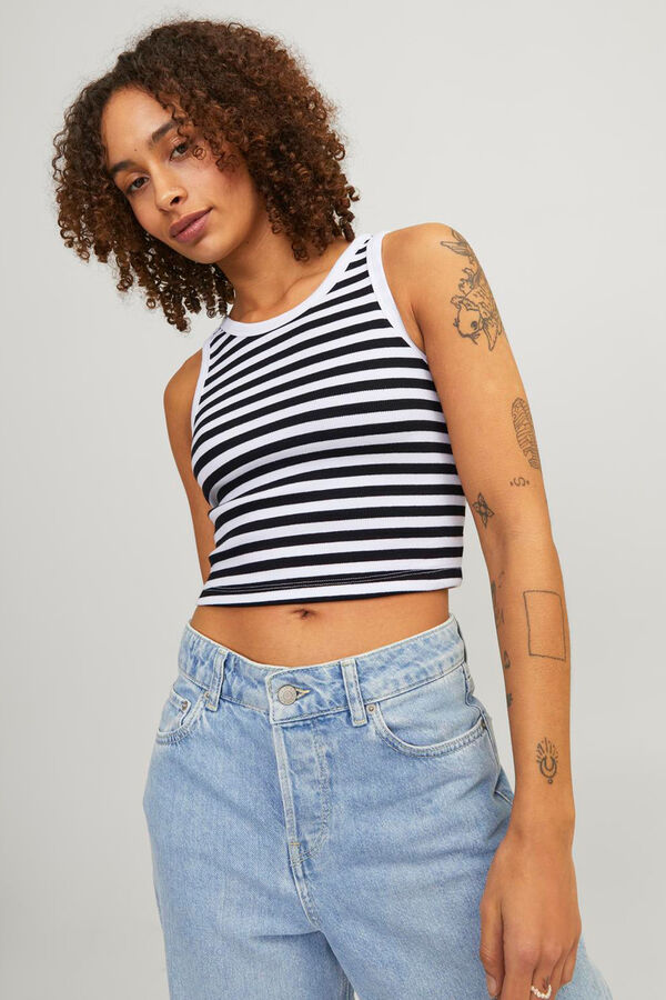 Jack & Jones Top riscas com al&ccedil;as caneladas branco