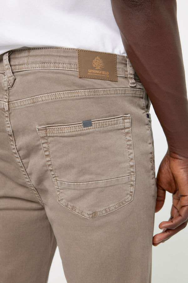 Springfield Pantalon 5 poches couleur skinny lavé brun