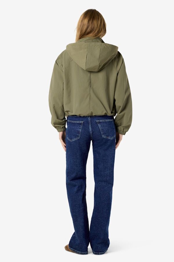 Noisy May Hooded, zip fastening and front pocket windbreaker green