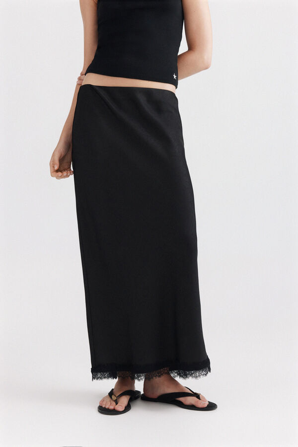 Springfield Satin-finish midi lace skirt black
