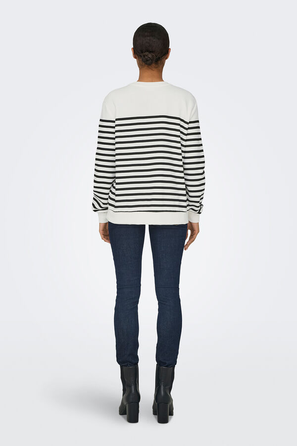 Only Streifen Sweatshirt mit Zeichnung vorne Wei&szlig;