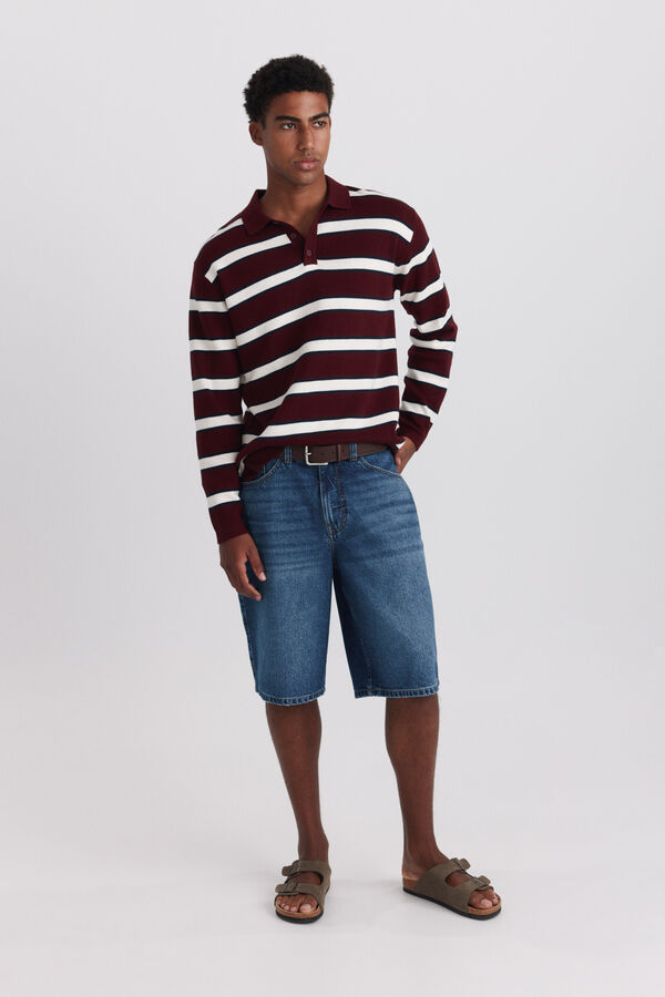 Springfield Striped jacquard long sleeve polo shirt red