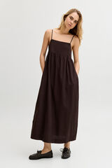 Jack & Jones Vestido largo lino marr&oacute;n