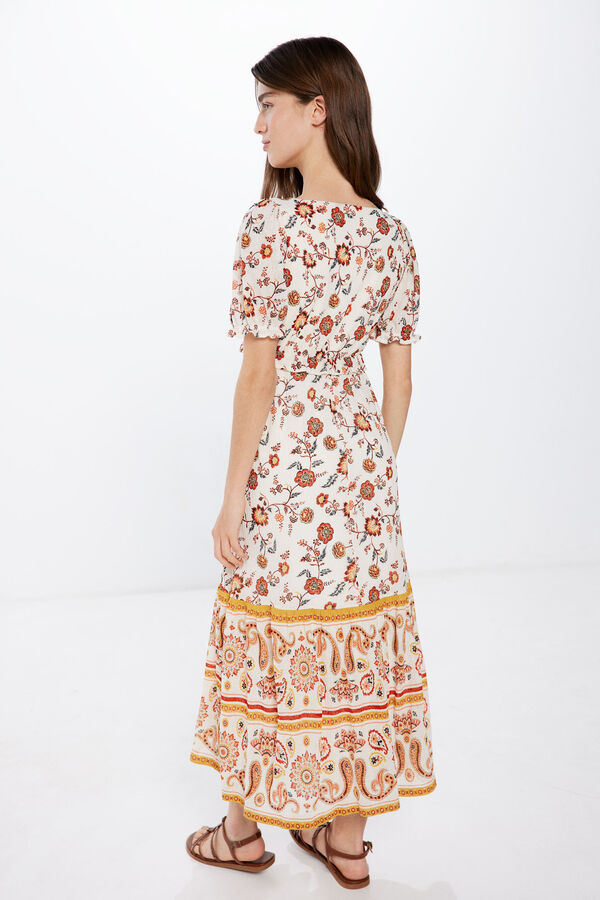 Springfield Midi Floral Print Dress with Border brown