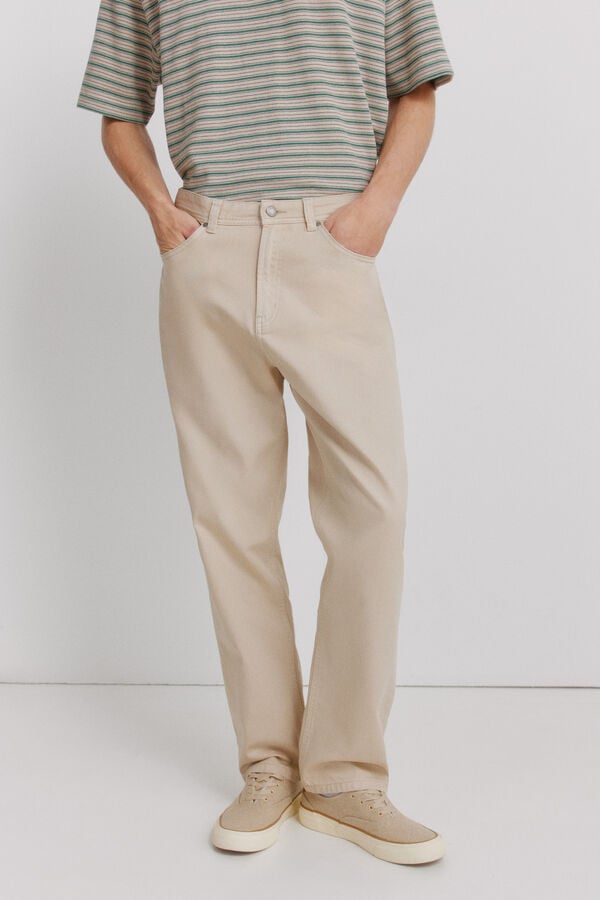 Springfield 5-pocket washed straight fit trousers nude