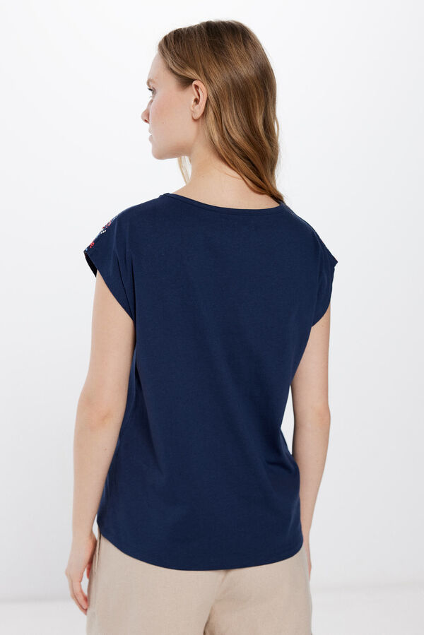 Springfield T-shirt Gráfica Gola Lace azulado
