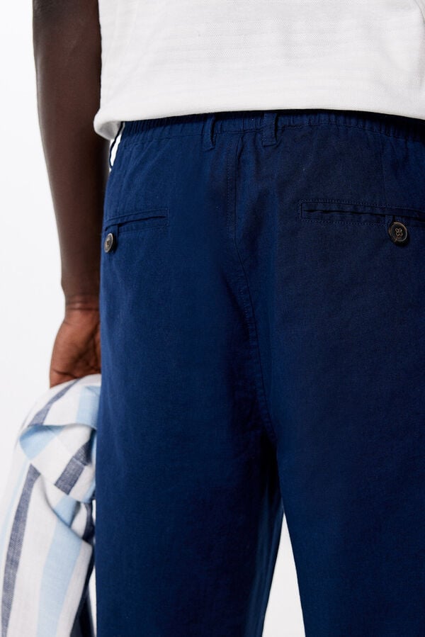 Springfield Slim fit linen cargo trousers blue