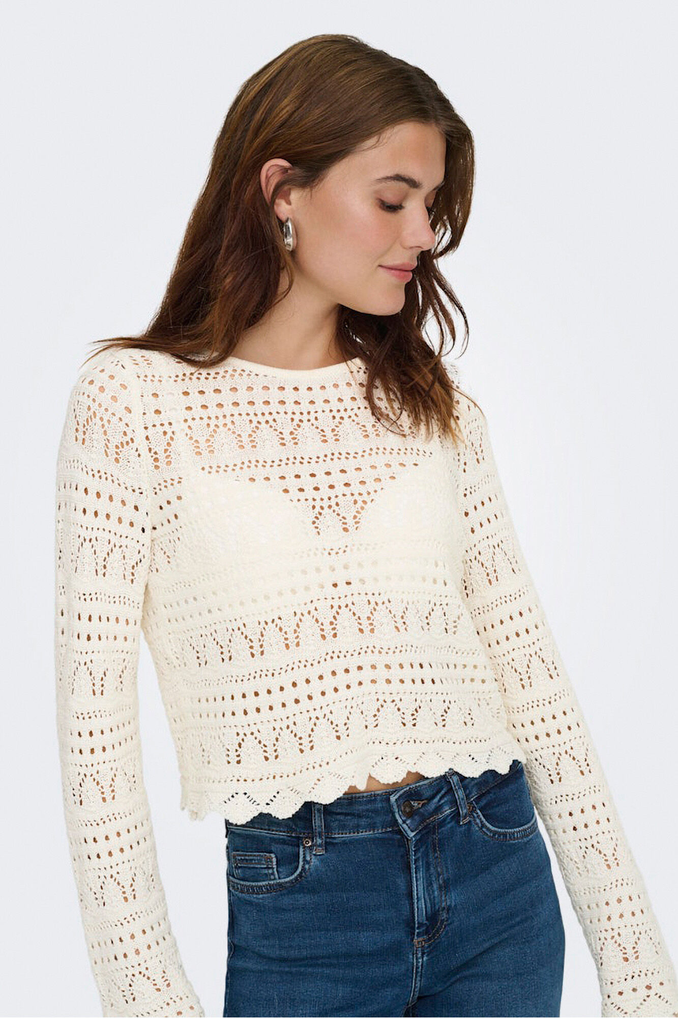 Only camisa cropped de malha vazada