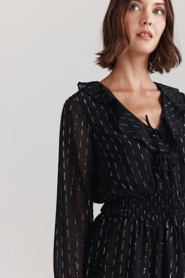 Springfield Short dress with glitter ruffles black