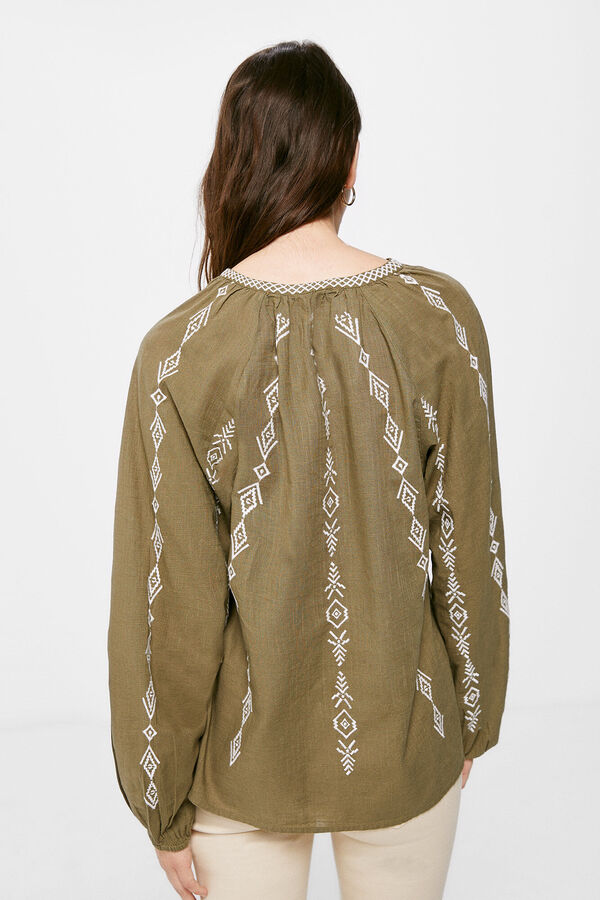 Springfield Embroidered voluminous blouse tamnokaki