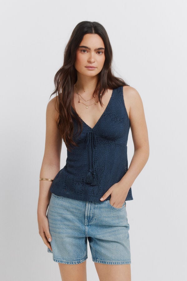 Springfield Embroidered bow vest top blue