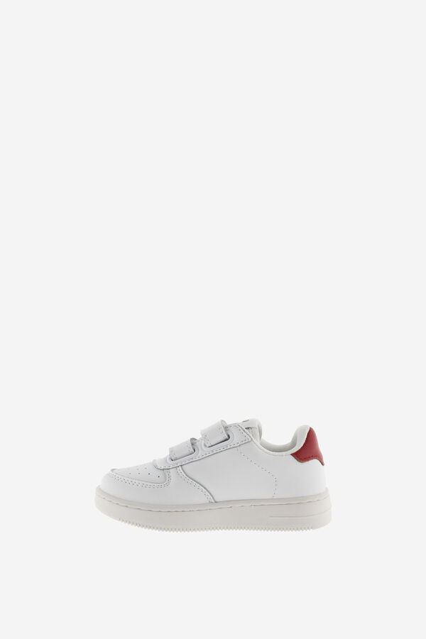 Springfield leather effect sneakers with contrasting pieces and adhesive straps mornarskoplava