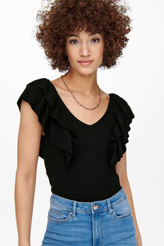 Springfield Short-sleeved top with ruffles black