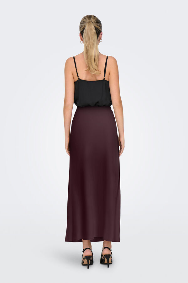 Only Falda larga sat&eacute;n burdeos