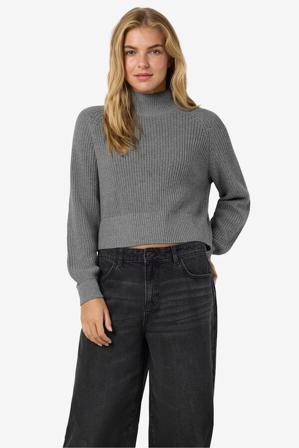 Noisy May jersey cuello alto canal&eacute; gris