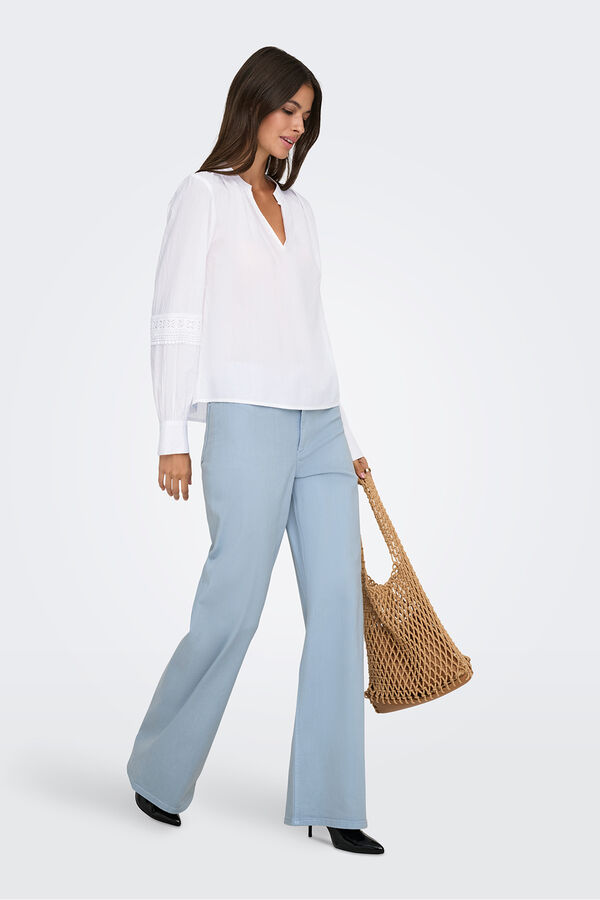 JDY Long sleeve embroidered blouse white