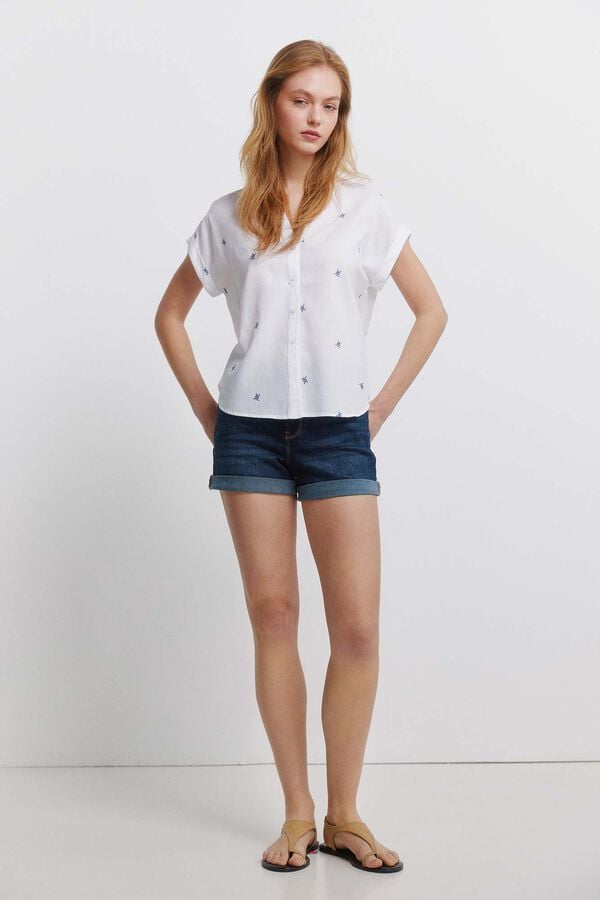 Springfield Cotton mandarin collar shirt beige