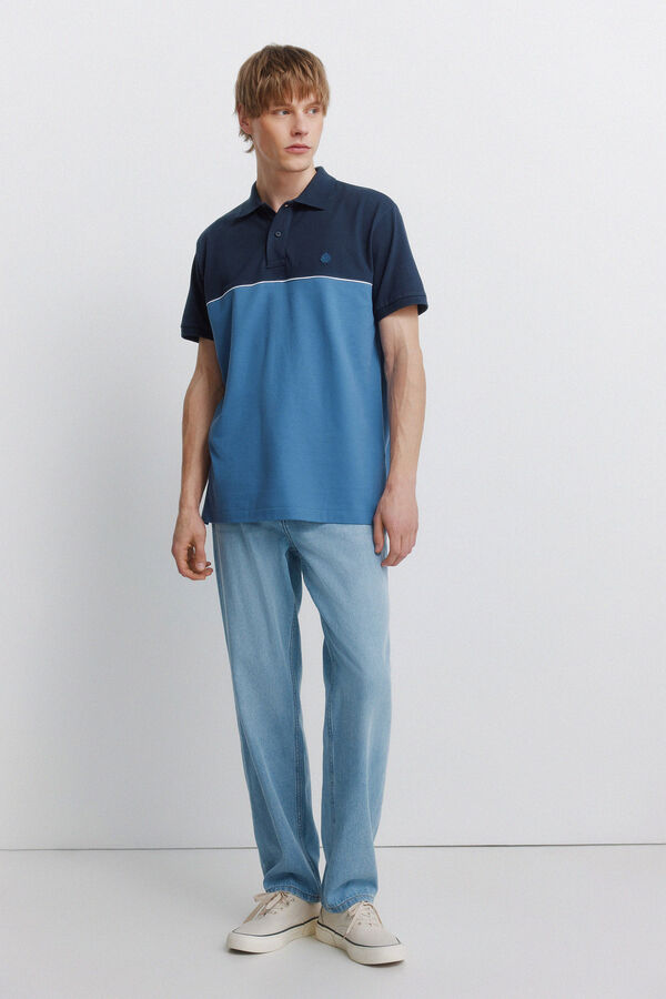 Springfield Colour block sport polo shirt blue