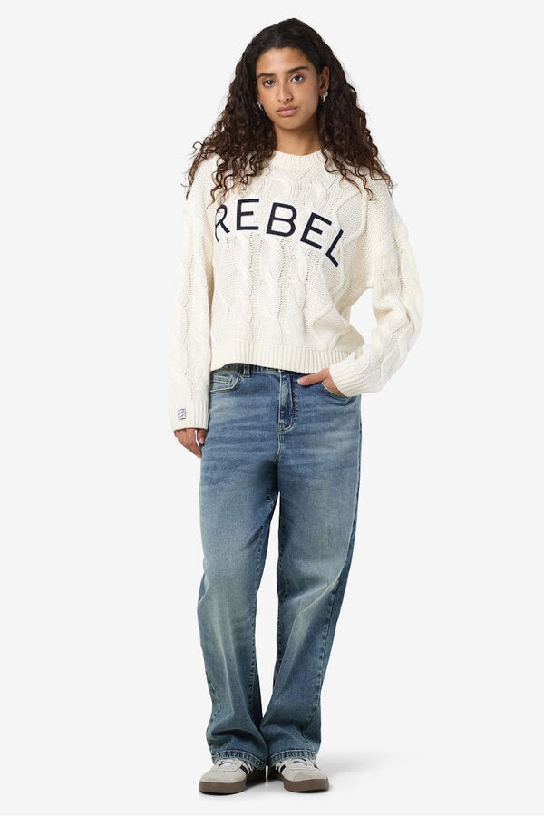 Noisy May College embroidered cross-knit sweater gris