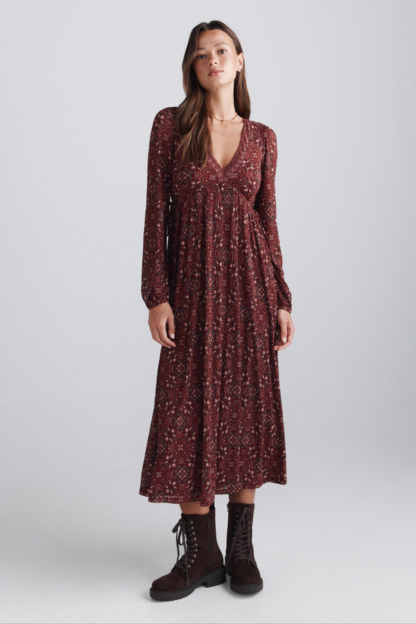 Springfield Vestido midi estampado boho burdeos