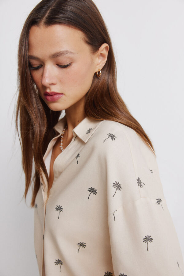 Springfield Chemise manches courtes imprim&eacute;e oversize nude