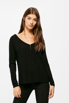 Springfield Two-material Button Neckline T-shirt black