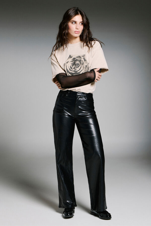 Only Pantal&oacute;n wide leg piel vegana negro