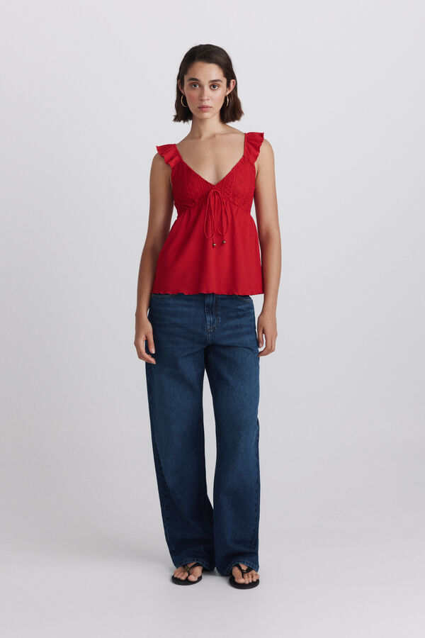 Springfield Camiseta tirantes volantes rojo