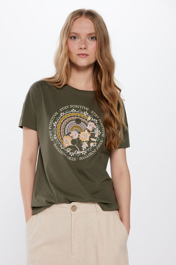 Springfield Majica sa etno grafičkim printom nežnokaki