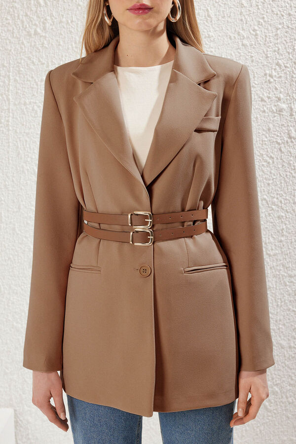 Trendyol Casaco com cinto duplo cru
