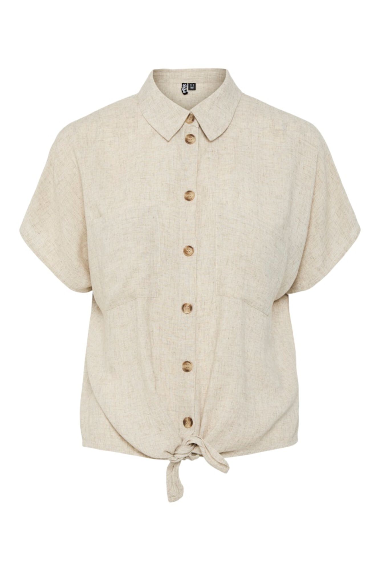 Pieces Camisa de manga corta con nudo y lino