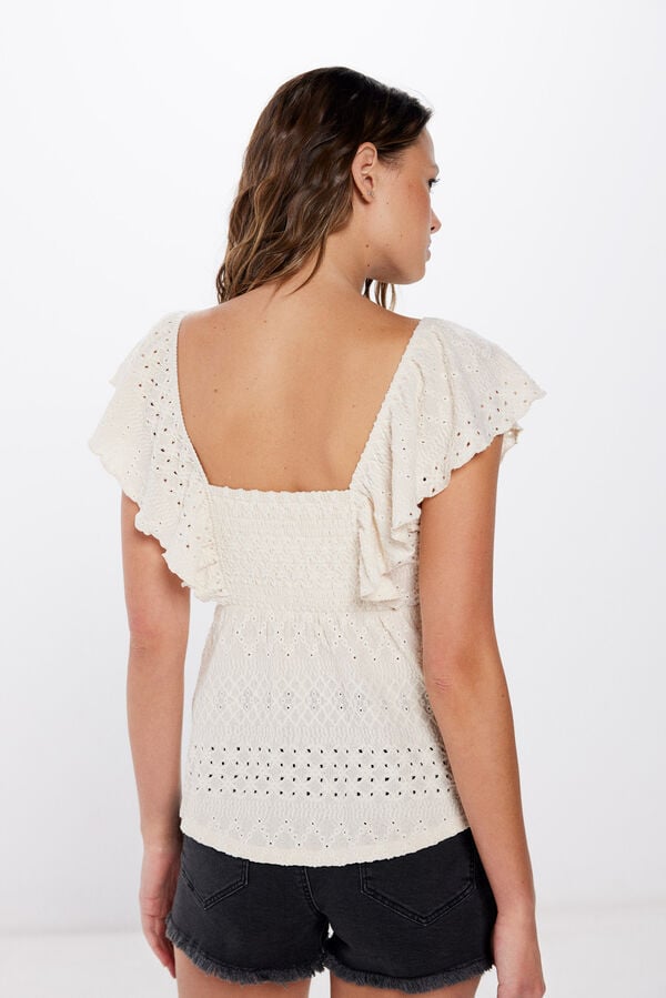 Springfield Embroidered ruffle top camel