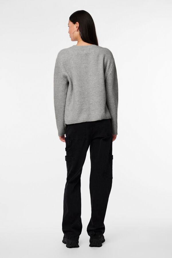 Pieces Reversible jersey knit cardigan with tie grey