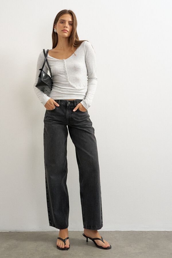 Topshop Wide leg mid-rise jeans black
