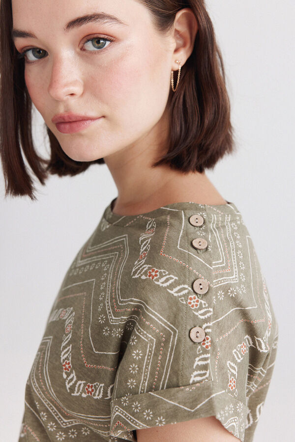 Springfield Printed T-shirt with buttons beige