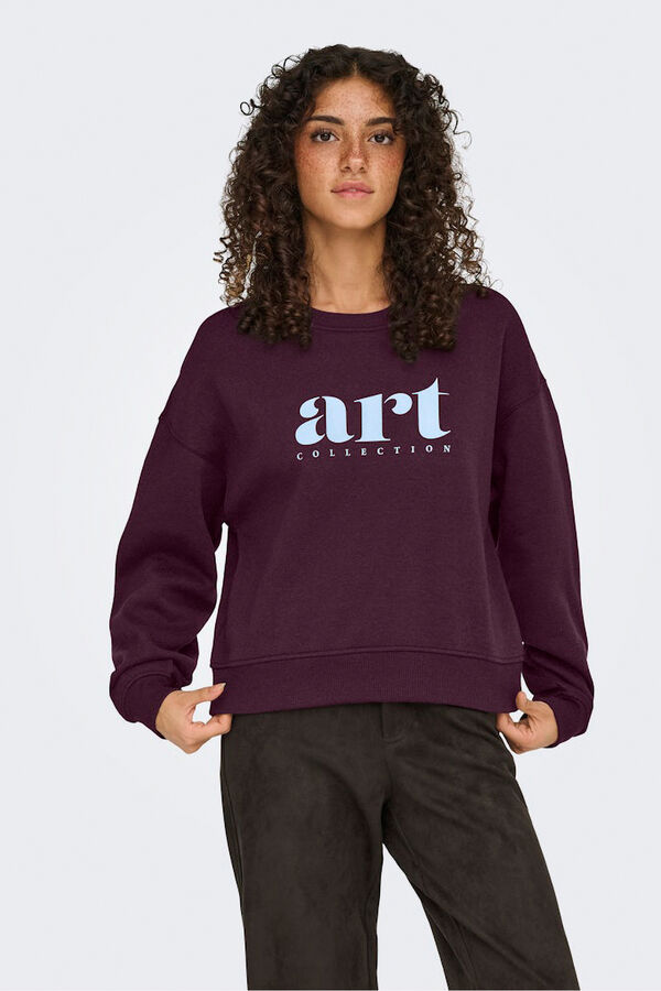Only Sudadera texto frontal burdeos