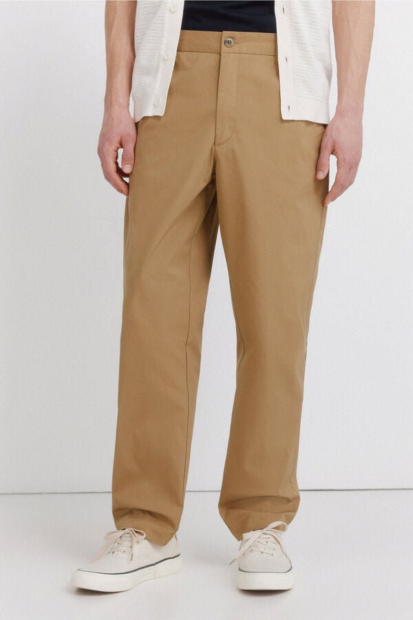 Springfield Lagane chino pantalone opu&scaron;tenog kroja Bež